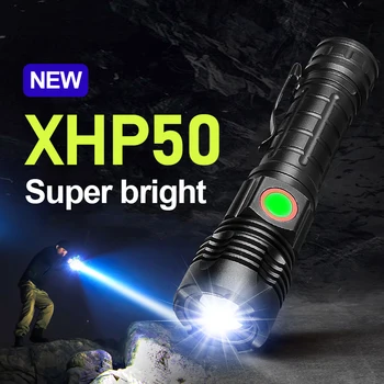 XHP 50 светодиодных фонарей с батареей 18650, дизайн ударной головки Lanterna, USB-перезаряжаемый фонарик, Масштабируемый аварийный наружный фонарик