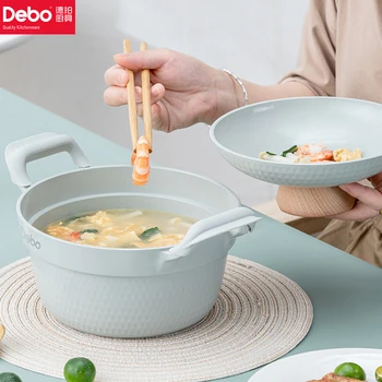 Кастрюля для супа с лапшой из алюминиевого сплава Debo Многофункциональная миска для еды Посуда для каши Кастрюля для супа с лапшой с силиконовым рукавом