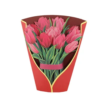 Всплывающая открытка с букетом цветов ко Дню матери, 3D открытки с букетом цветов, поздравительная открытка с корзиной цветов B