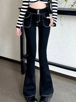Повседневные эластичные джинсовые брюки-клеш Slim Fit с высокой талией, новинка 2023 года, модная женская одежда