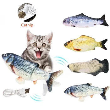 Игрушка-рыбка для домашних животных, Мягкая Плюшевая игрушка, USB-зарядное устройство, 3D-моделирование, Танцующий Кот, Взаимодействие, Товары для кошек, Жевательная игрушка для домашних животных