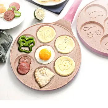 Домашняя кухня, сковорода для завтрака с семью отверстиями, дизайн с милой улыбкой животного, Антипригарная Многофункциональная сковорода для приготовления яичных пельменей