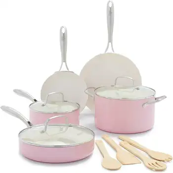 Керамический антипригарный набор Artisan Healthy, 12 шт., нежно-розовый. Кухонные принадлежности для приготовления пищи.